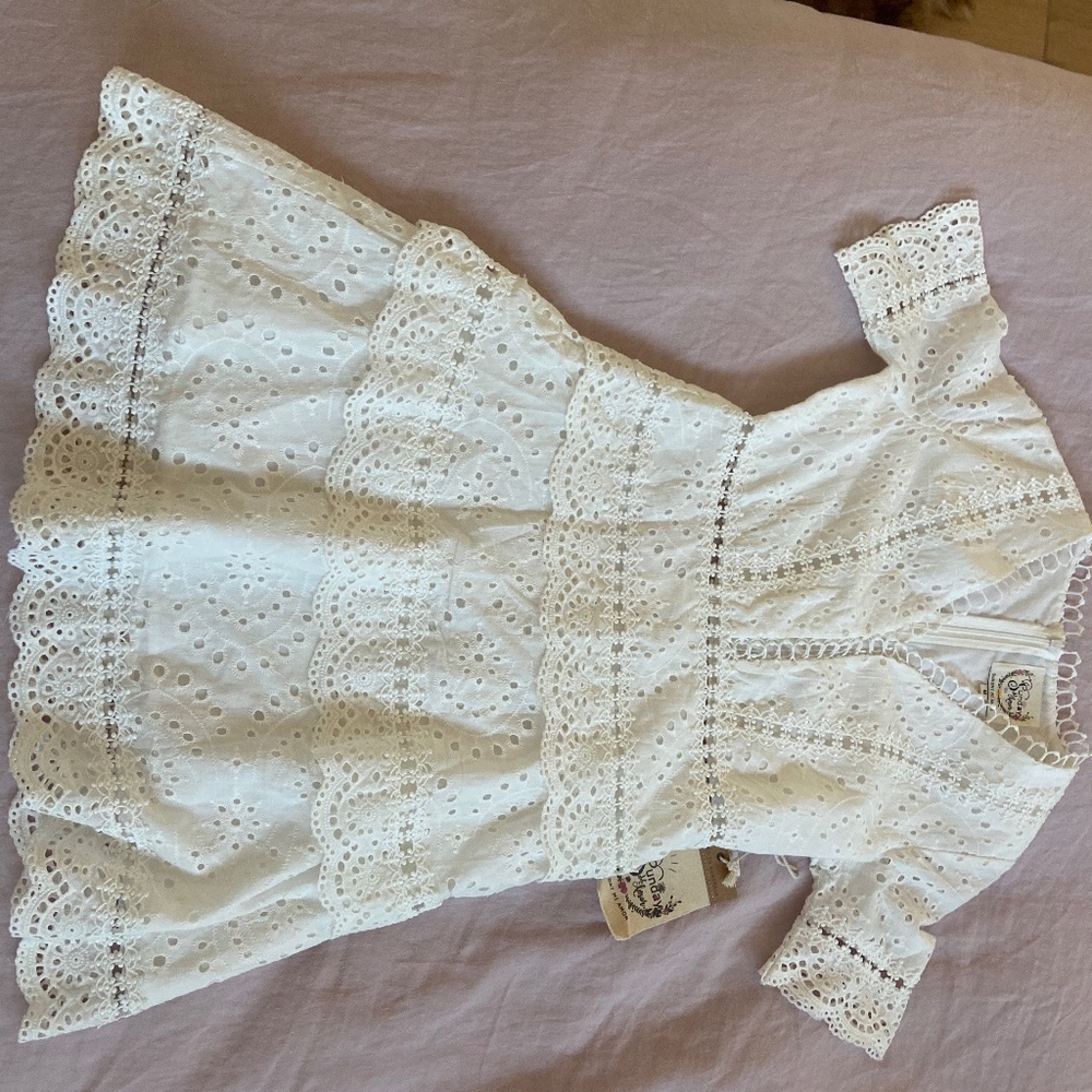 NWT Anthropologie white eyelet lace boho dress m